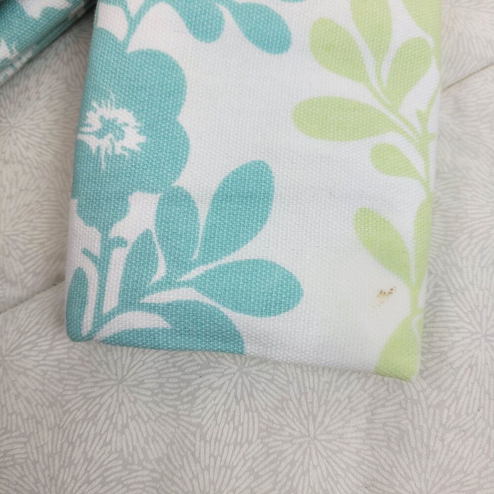 Kohl's 4 floral cotton blend cloth napkins white aqua pale green spring summer - Picture 5 of 7